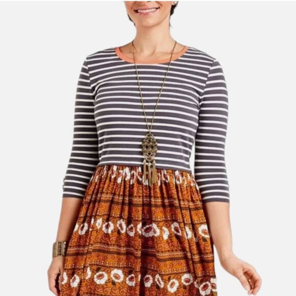 Matilda Jane Winsome Mixed Print Floral Striped Dress size S Whimsy Twee Boho - Picture 3 of 12